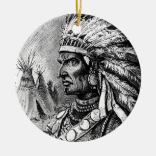 De Cerâmica Ornamento americano do chefe indiano