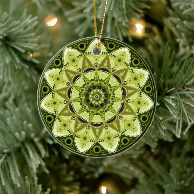 De Cerâmica Ornamento August Birthstone Peridot Mandala (Árvore)
