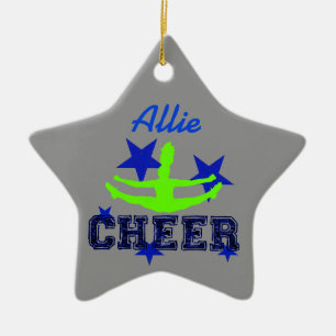 De Cerâmica Ornamento azul e verde da estrela do cheerleader