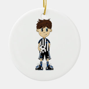 De Cerâmica Ornamento bonito do menino do futebol