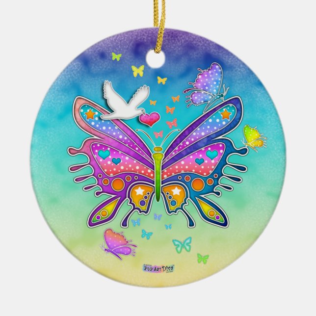 De Cerâmica Ornamento - BORBOLETA, POP ART (Frente)