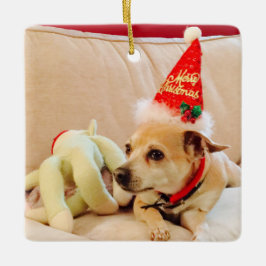 De Cerâmica Ornamento Canto Natal Chihuahua Vermelho Cerâmico