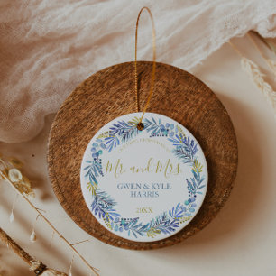 De Cerâmica Ornamento cerâmico Azul e Dourado Wreath Christma