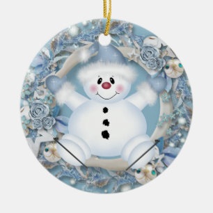 De Cerâmica Ornamento cerâmico Blue Snowman