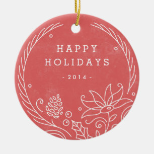 De Cerâmica Ornamento cerâmico da grinalda floral - azevinho