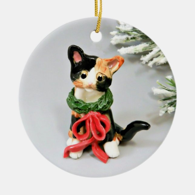 De Cerâmica Ornamento Cerâmico do Cat Calico Holiday (Frente)
