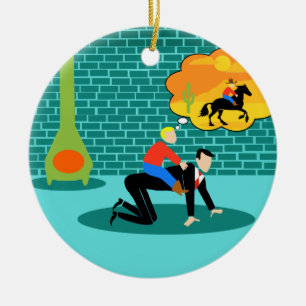 De Cerâmica Ornamento cerâmico do vaqueiro pequeno retro