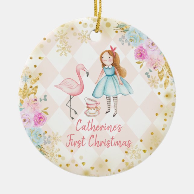 De Cerâmica Ornamento cerâmico Dourado Rosa Alice (Frente)