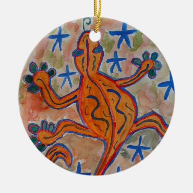De Cerâmica Ornamento Cerâmico Gecko Laranja (Frente)