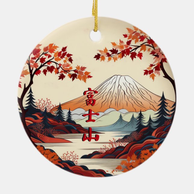 De Cerâmica Ornamento Cerâmico Japonês do Monte Fuji no outono (Traseira)
