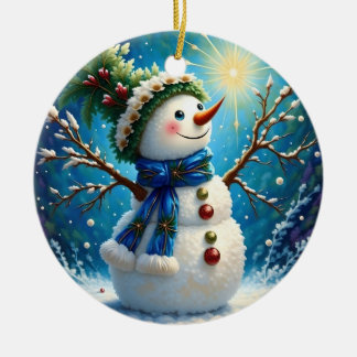 De Cerâmica Ornamento Cheerful Snowman