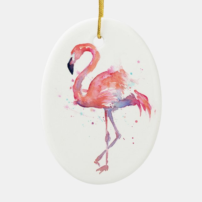 De Cerâmica Ornamento cor-de-rosa do flamingo (Frente)