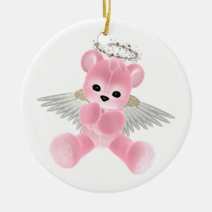 De Cerâmica Ornamento cor-de-rosa do urso do anjo-da-guarda do