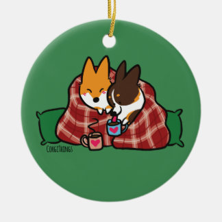 De Cerâmica Ornamento Corgi Snuggles
