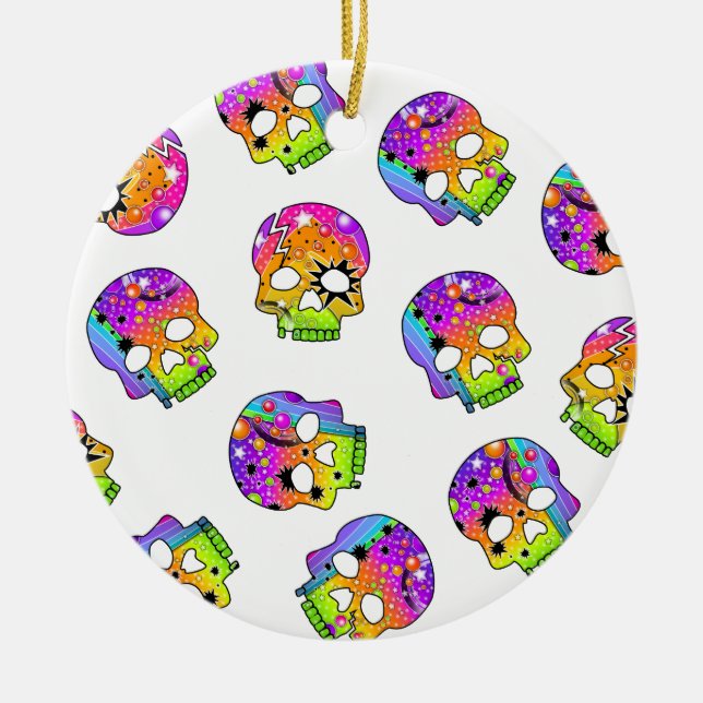 De Cerâmica Ornamento - crânios do pop art (Frente)