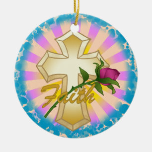 De Cerâmica Ornamento Cruz Cristã Faith Rose