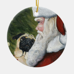 De Cerâmica Ornamento da arte do cão do Pug e do papai noel
