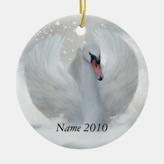 De Cerâmica Ornamento da cisne do Natal - seu nome personaliza (Frente)