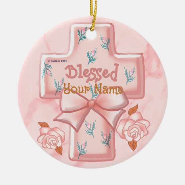 De Cerâmica ornamento da Cruz Cristã Bênção Rosa (Frente)