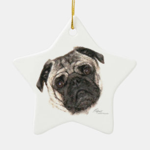 De Cerâmica Ornamento da estrela da cara do Pug