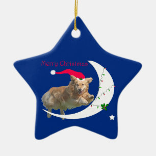 De Cerâmica Ornamento da estrela do Natal do golden retriever