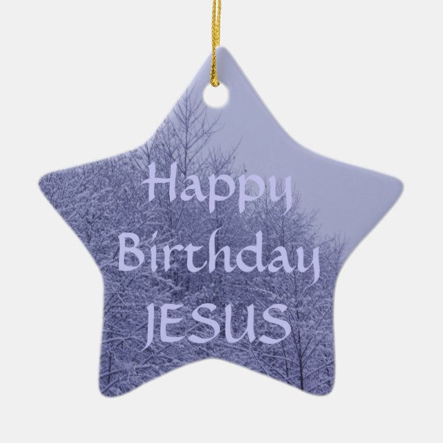 De Cerâmica Ornamento da estrela, feliz aniversario Jesus (Frente)