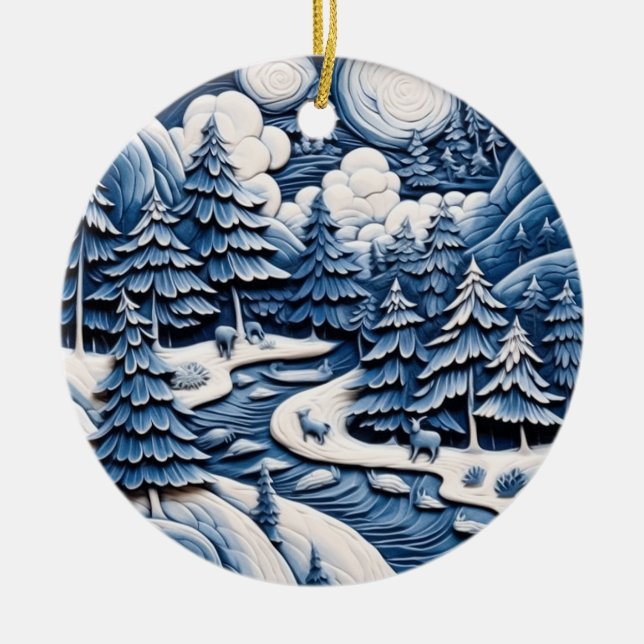 De Cerâmica Ornamento da Floresta Inverna Encantada (Frente)