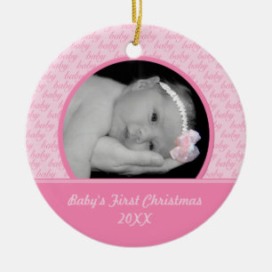 De Cerâmica Ornamento da foto do Natal do bebê cor-de-rosa