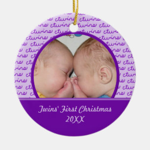 De Cerâmica Ornamento da foto do Natal dos gêmeos do roxo