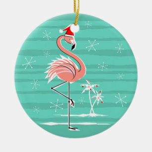 De Cerâmica Ornamento da listra do flamingo do Natal redondo