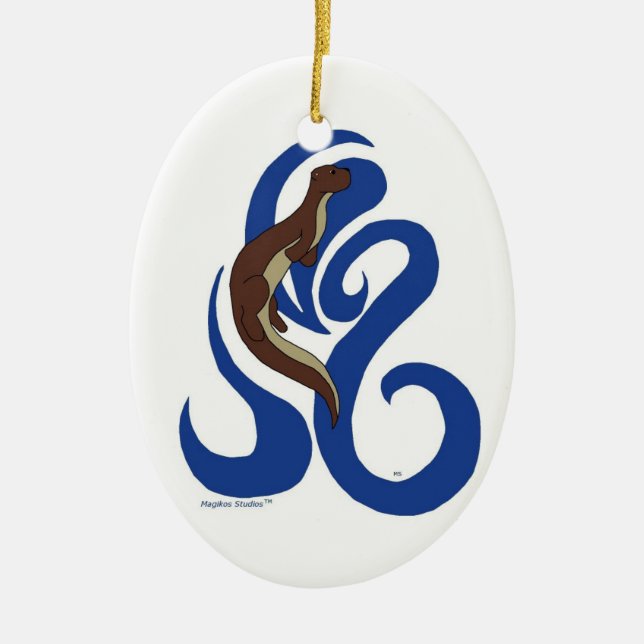De Cerâmica Ornamento da lontra da natação (Frente)