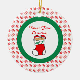 De Cerâmica Ornamento da meia do Natal dos gêmeos primeiro