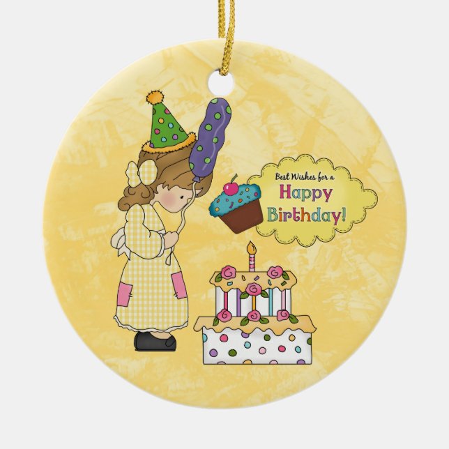 De Cerâmica Ornamento da menina do aniversário (Frente)