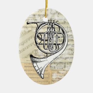 De Cerâmica Ornamento da música da trompa francesa do vintage