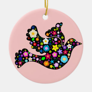 De Cerâmica Ornamento da pomba da paz da flor