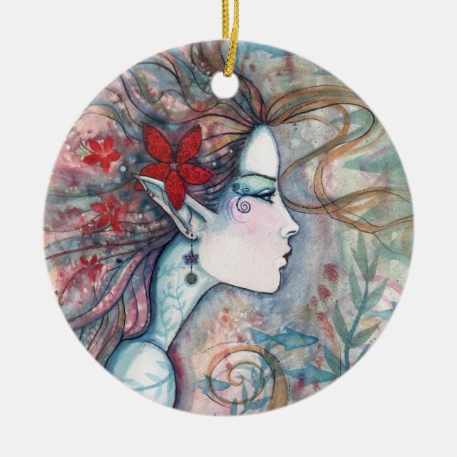 De Cerâmica Ornamento da Sereia da Flor Vermelha (Frente)