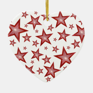 De Cerâmica ornamento das estrelas vermelhas coração branco