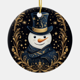 De Cerâmica Ornamento Decorativo Dourado do Blue Hat Snowman
