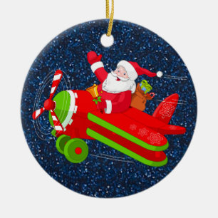 De Cerâmica Ornamento do avião voador papai noel
