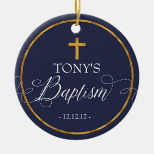 De Cerâmica Ornamento do baptismo dos azuis marinhos