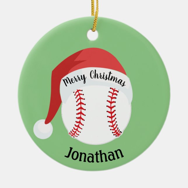 De Cerâmica Ornamento do Baseball Santa Hat (Frente)