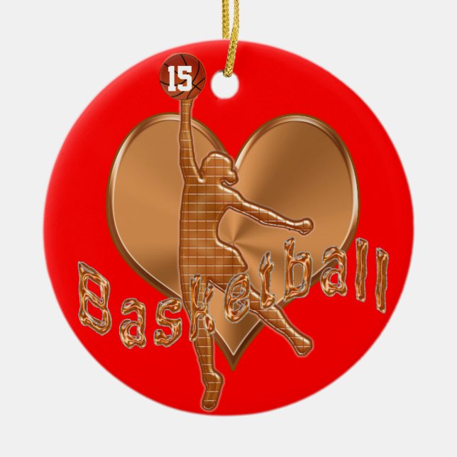 De Cerâmica Ornamento do basquetebol com seus NÚMERO e NOME (Frente)