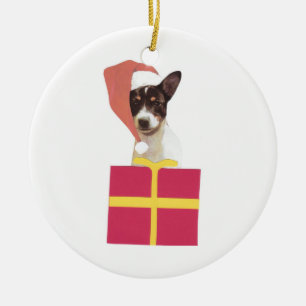 De Cerâmica Ornamento do chapéu do papai noel do Fox Terrier