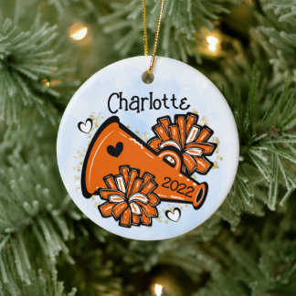 De Cerâmica Ornamento do Cheerleader Laranja Megaphone Pom Cut