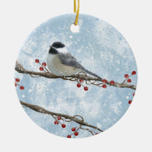 De Cerâmica Ornamento do Chickadee do inverno