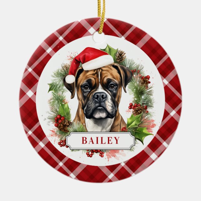 De Cerâmica Ornamento do Círculo Cerâmico Cão-Boxer (Frente)