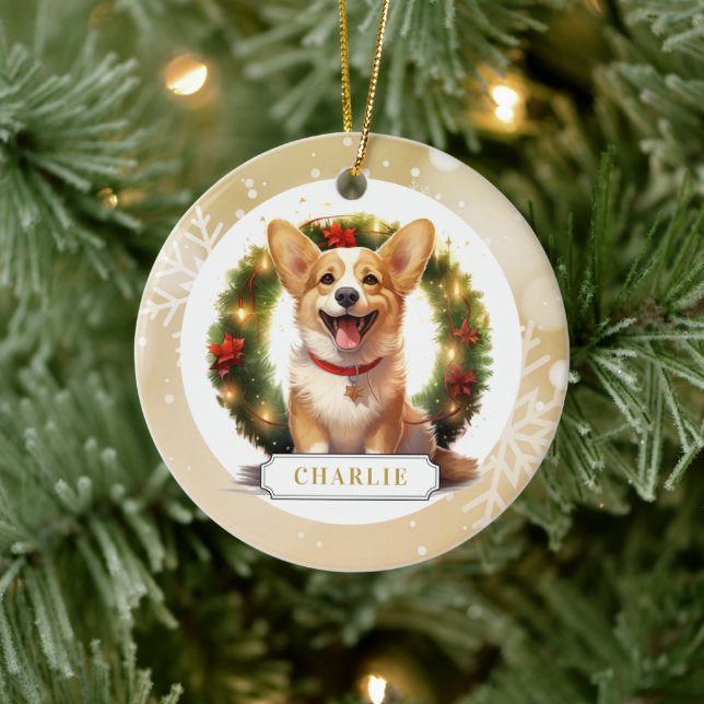 De Cerâmica Ornamento do Círculo Cerâmico Corgi (Árvore)