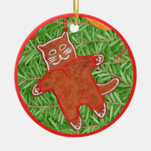 De Cerâmica Ornamento do Círculo Cerâmico do GATINHO GINGERBRE