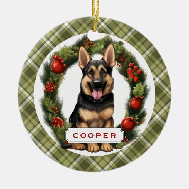 De Cerâmica Ornamento do Círculo Cerâmico do german shepherd (Frente)