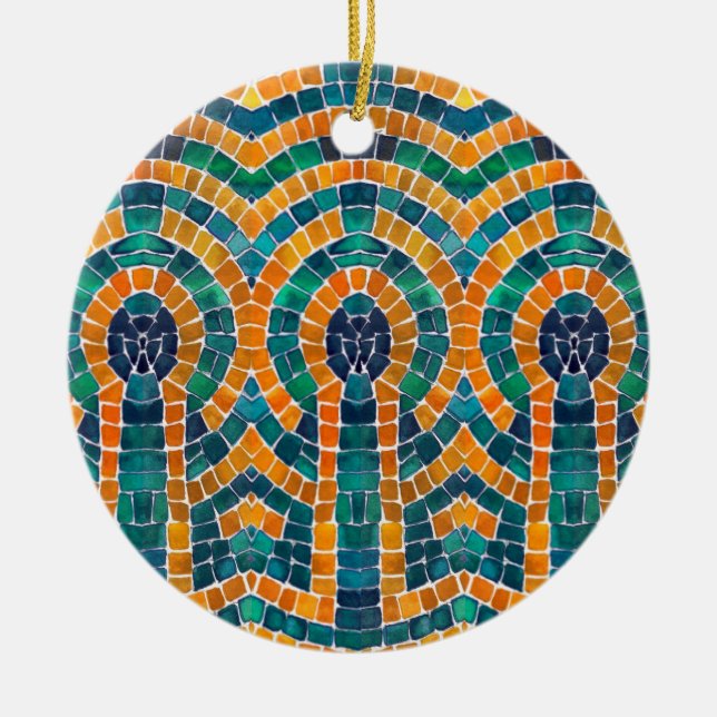 De Cerâmica Ornamento do Círculo Cerâmico Dourado ICONS MOSAIC (Frente)